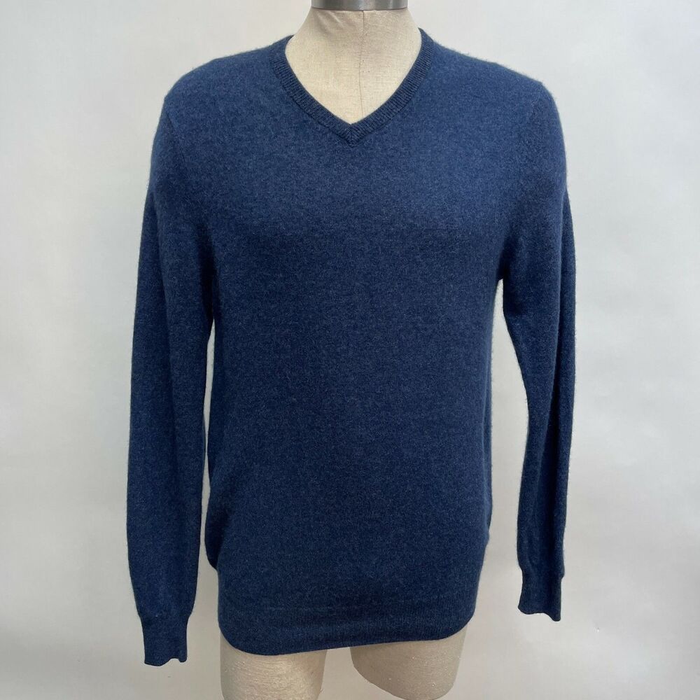 Tahari Pure Luxe Men's Sweater‎ Size Large Blue 100% Cashmere V-Neck Long Sleeve